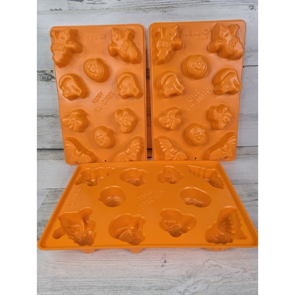 Vintage‎ Jell-O Happy Jell-Oween Halloween Mold Trays Orange Plastic Set of 3